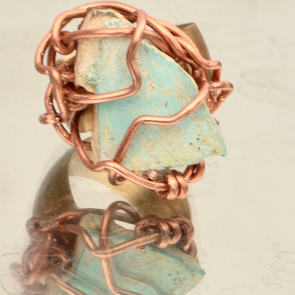 Genuine Royston Turquoise Ring 7.5 Brass Copper - Picture 1 of 5